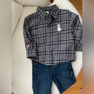 Vintage Disney Store 101 Dalmatians Plaid Flannel Button Up 18 Month Baby
